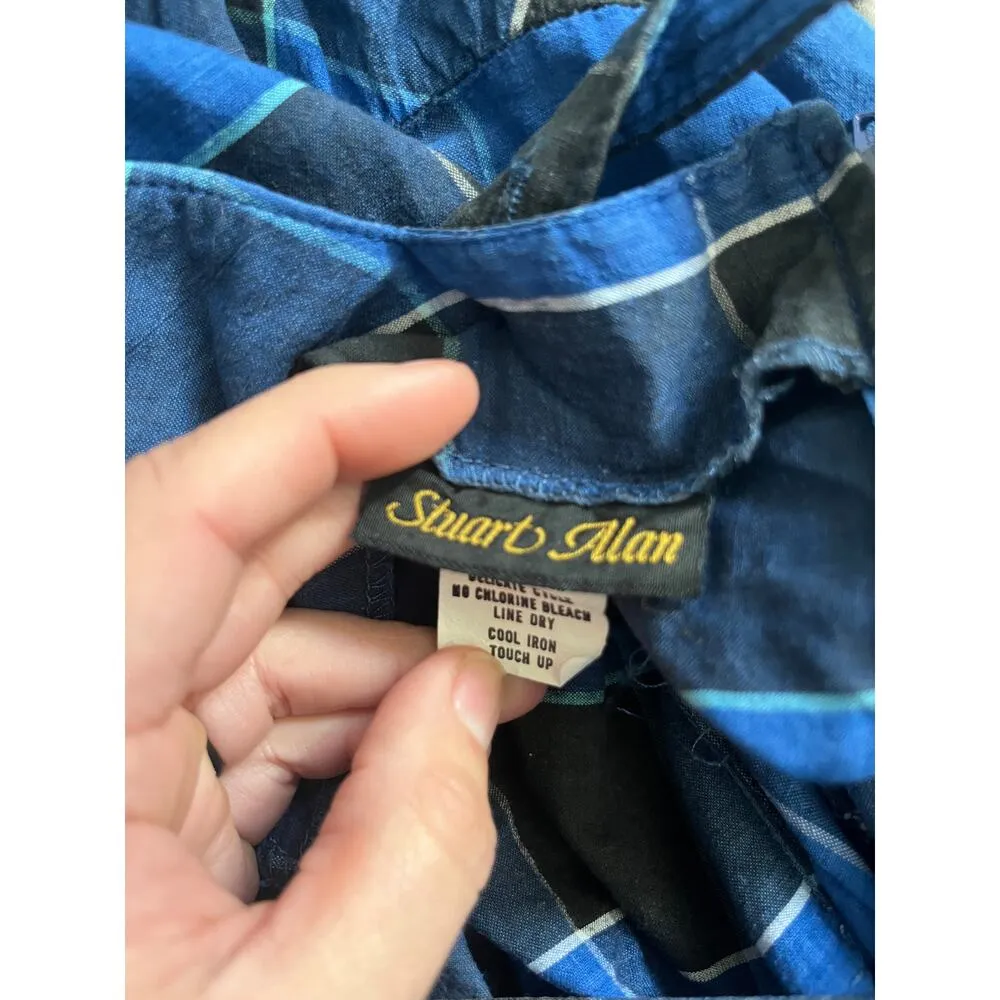 Vintage dress staurt allen blue, black checkerboard size med 16 Blue - Image 2