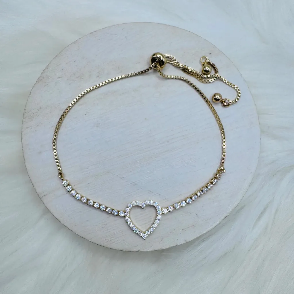 Women's Sweet Heart Rhinestones Bracelet Gold - Image 3