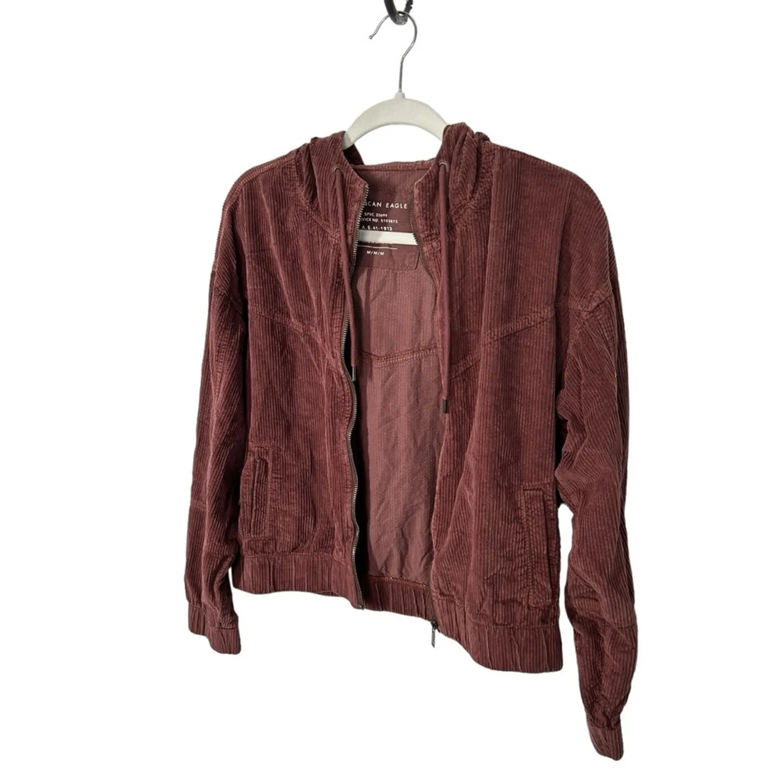 American Eagle Corduroy Cropped Bomber Jacket Brown/Rust Size Medium - Image 8