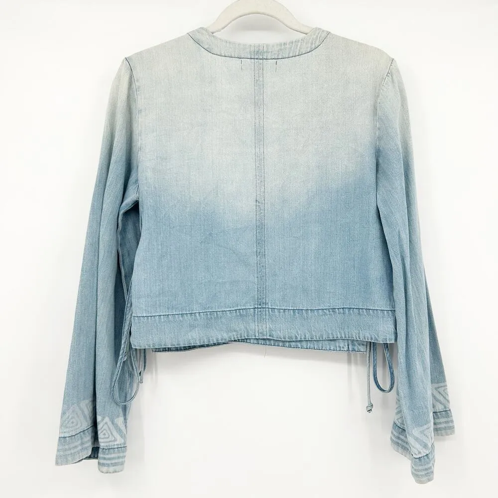 Cloth & Stone Womens Boho Denim Chambray Ombre Wrap Long Sleeve Top Size XS Blue - Image 7