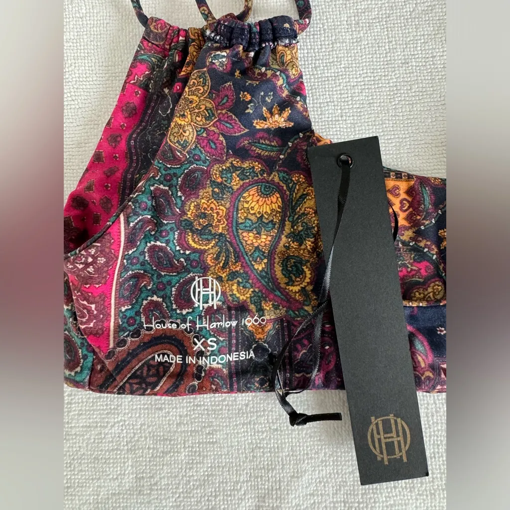 NEW $98 Revolve House Harlow 1960 Indra Multicolor Patchwork Boho Bikini Top XS Red - Image 5