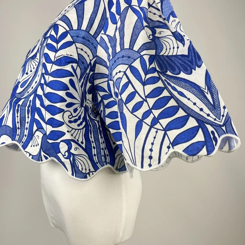 NWOT Farm Rio Linen Lace Nature Short-Sleeve Crop Wavy Blouse Size S Blue - Image 3