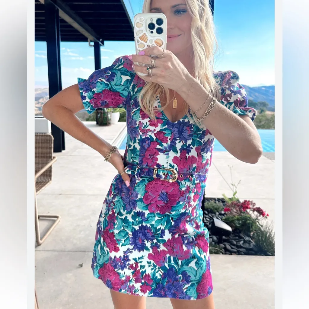 Show Me Your Mumu Zia Mini Denim Dress in Magenta Blooms size Medium $174 - Image 4