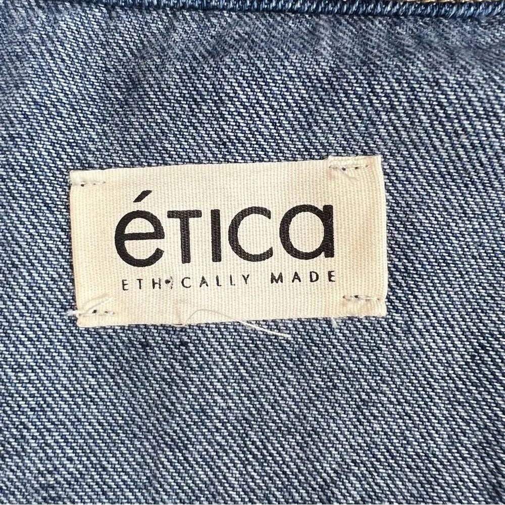 ETICA Mira Denim Wrap Dress in Black Lava Blue Size M - Image 9