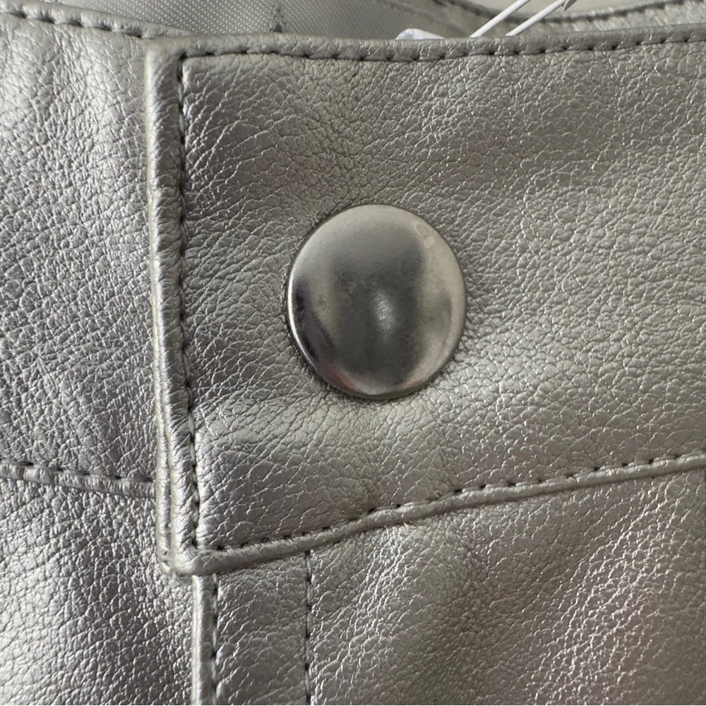 Wayf Silver Metallic Pants straight leg futuristic zip button pockets belt loops - Image 6