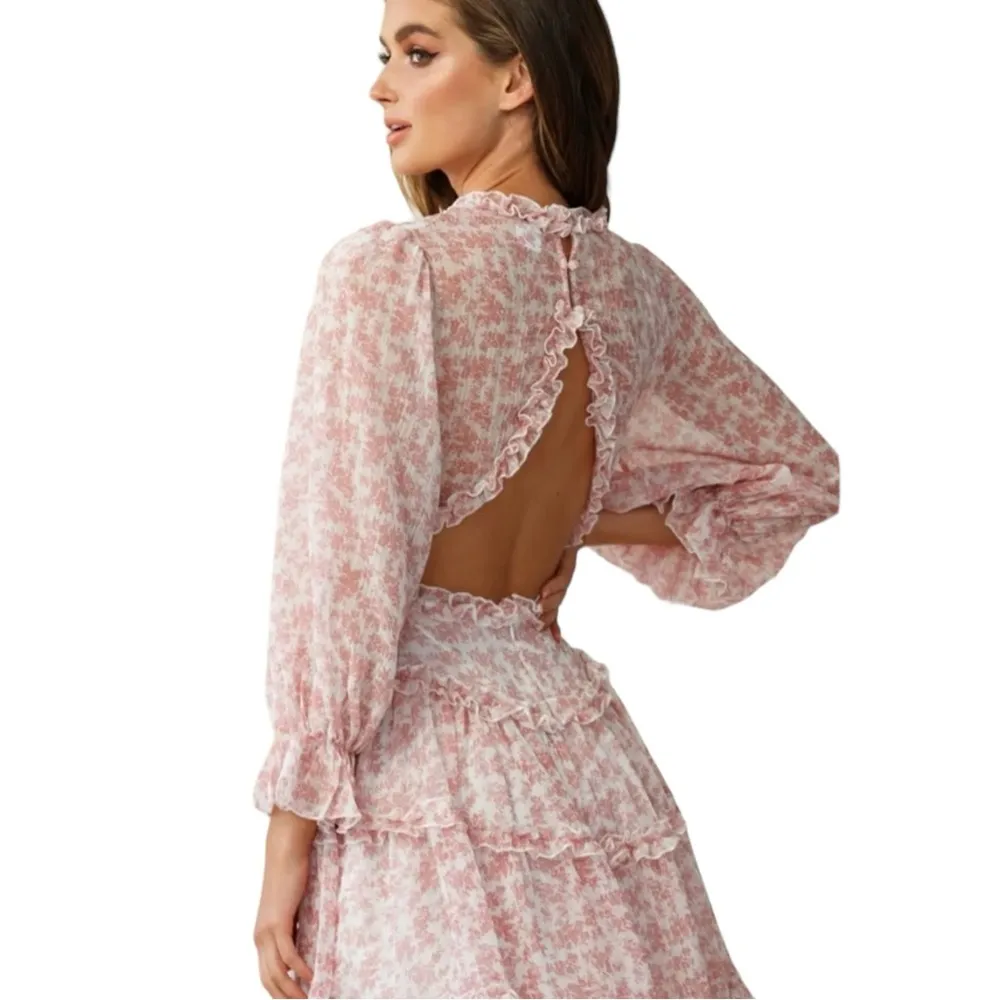 The Impeccable Pig Pink Floral Flounce Dress size Medium - Image 4