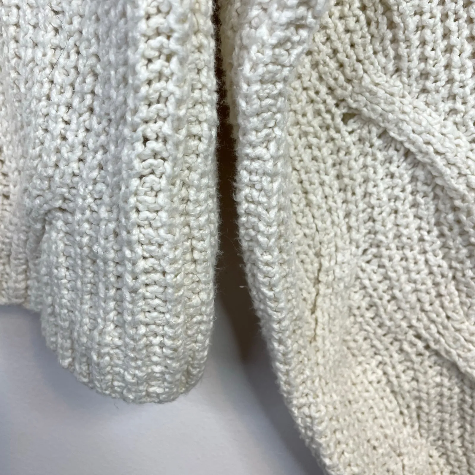 Free People Seasons Change Cotton Chunky Cable Knit Mock Neck Sweater Cream L - Image 6