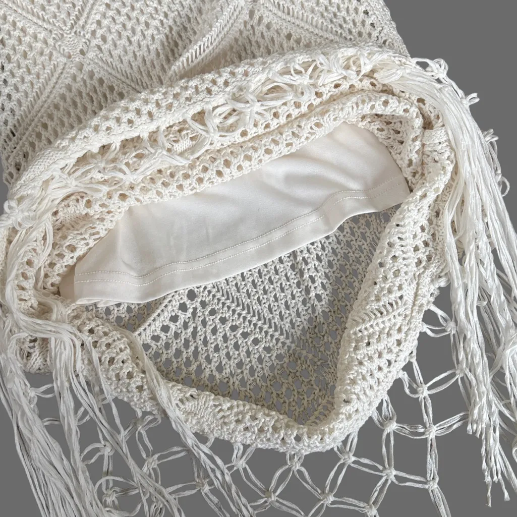 EUC Abercrombie & Fitch Crochet Fringed Dress Cream Size Small - Image 7