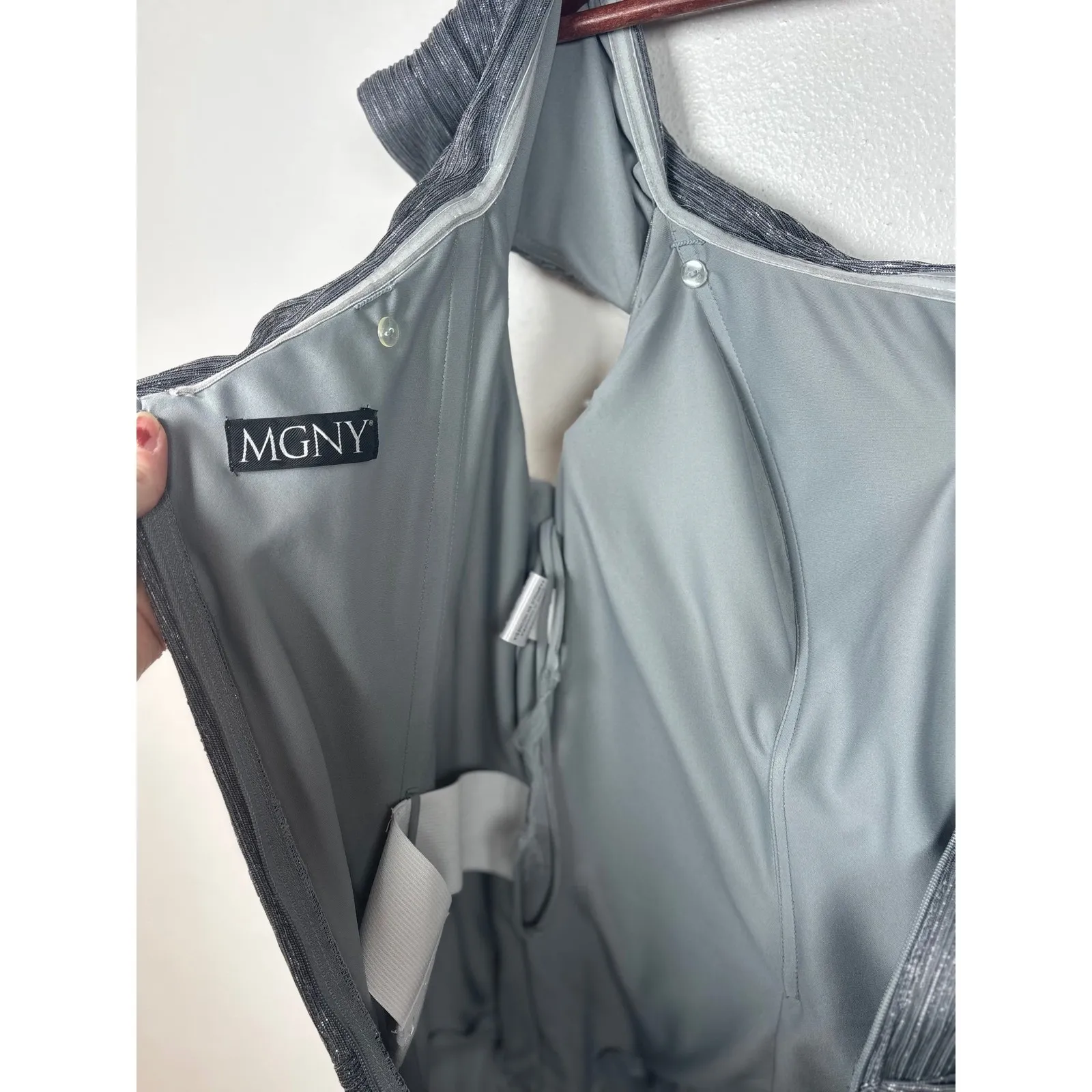 MGNY Morilee 12 Gown Metallic Silver Off The Shoulder Mother of the Bride Dress Gray - Image 12