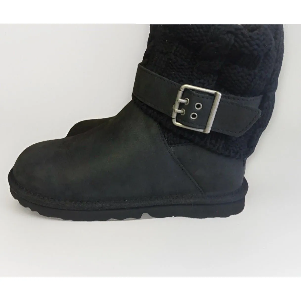 UGG Australia 10 Cassidee Short Suede Leather Knit Black Sheepskin Boot 1007690 - Image 3