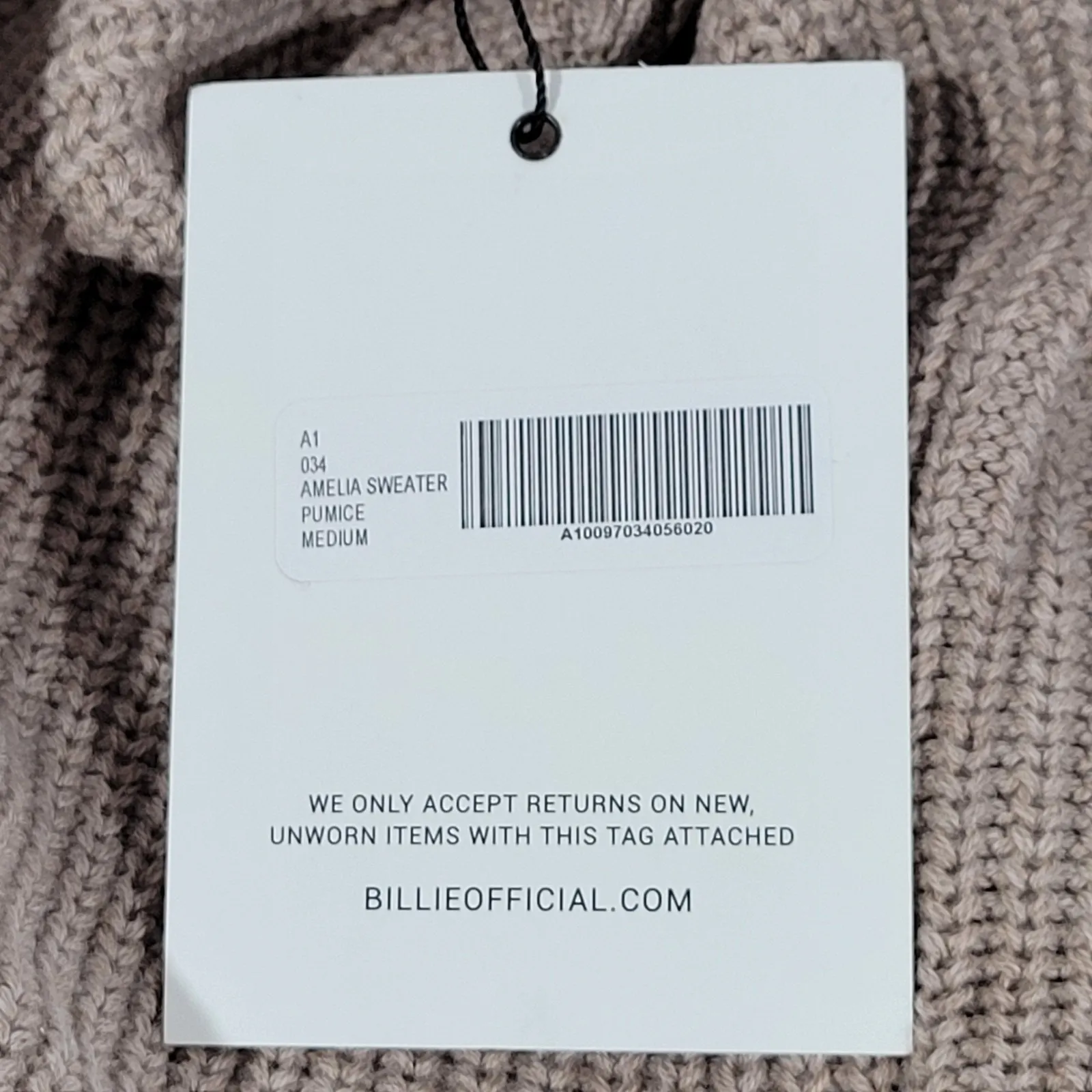 Billie The Label Amelia Sweater Ribbed Mock Neck Balloon‎ Sleeve Pumice Medium Tan - Image 4