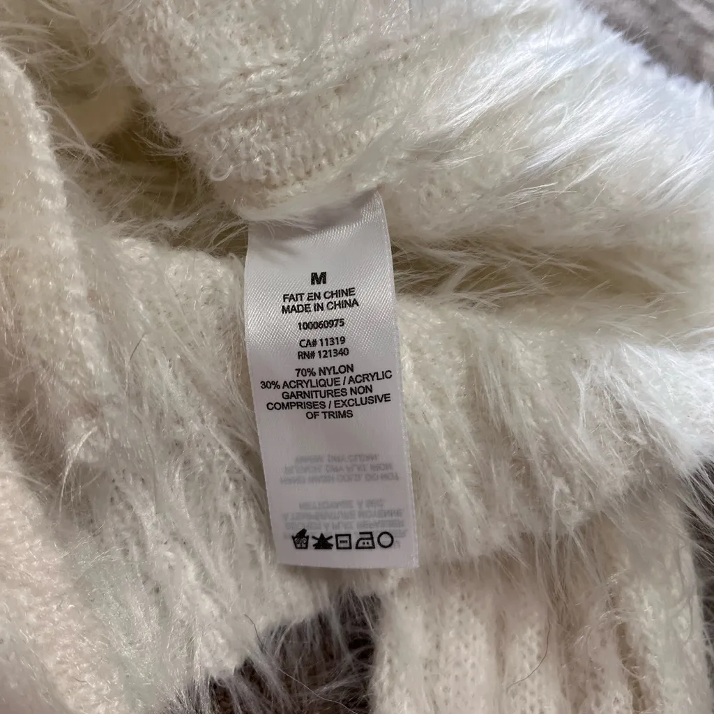 GARAGE Ivory Fuzzy Tie Front Long Sleeve Sweater Cardigan Top Sz M EUC - Image 4