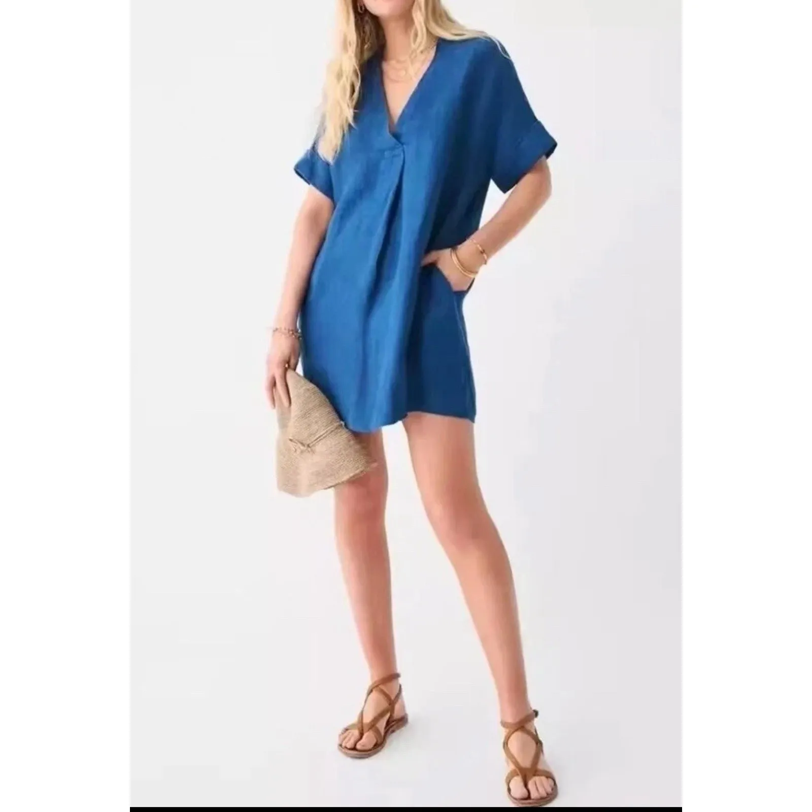 Faherty Women's Blue Sanibel Basketweave Dress Indigo Size Small 2303 - Image 3