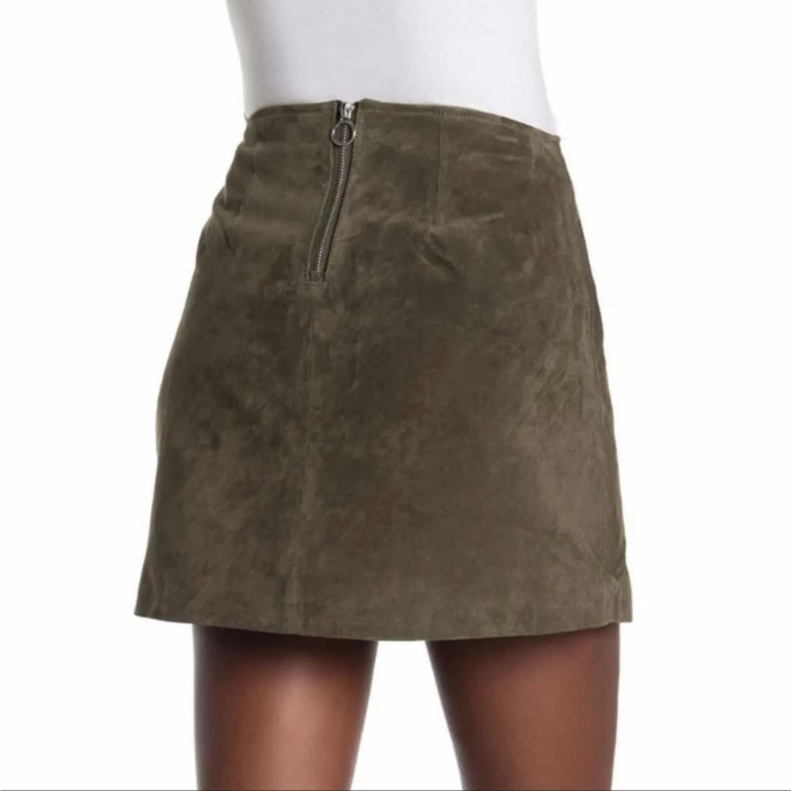 Blank NYC size 29 Mini SkirtTaupe 100% Suede Leather Y2K Exposed Back Zipper - Image 3