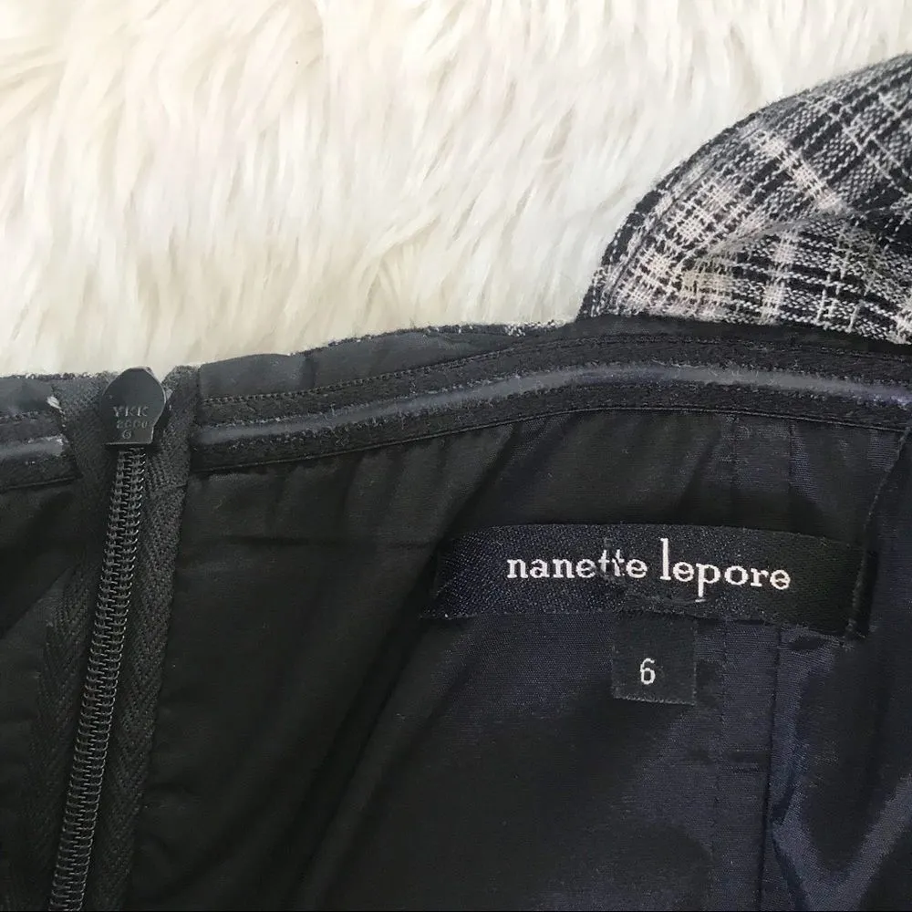 NANETTE LEPORE One Shoulder Cocktail Dress Mini  Sheath Draped Plaid Gray Size 6 - Image 5