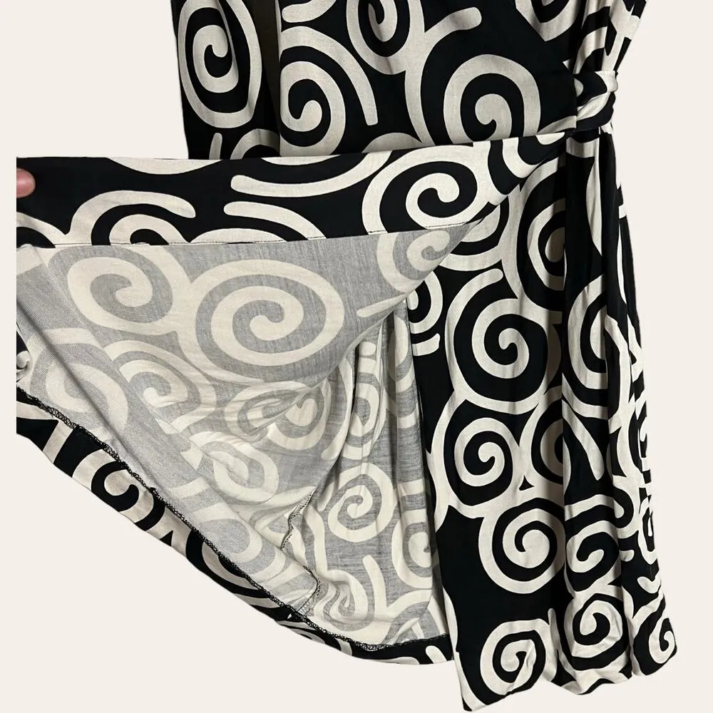 Diane von Furstenberg Julian Silk Jersey Swirl Print Black Wrap Mini Dress Sz 4 - Image 9