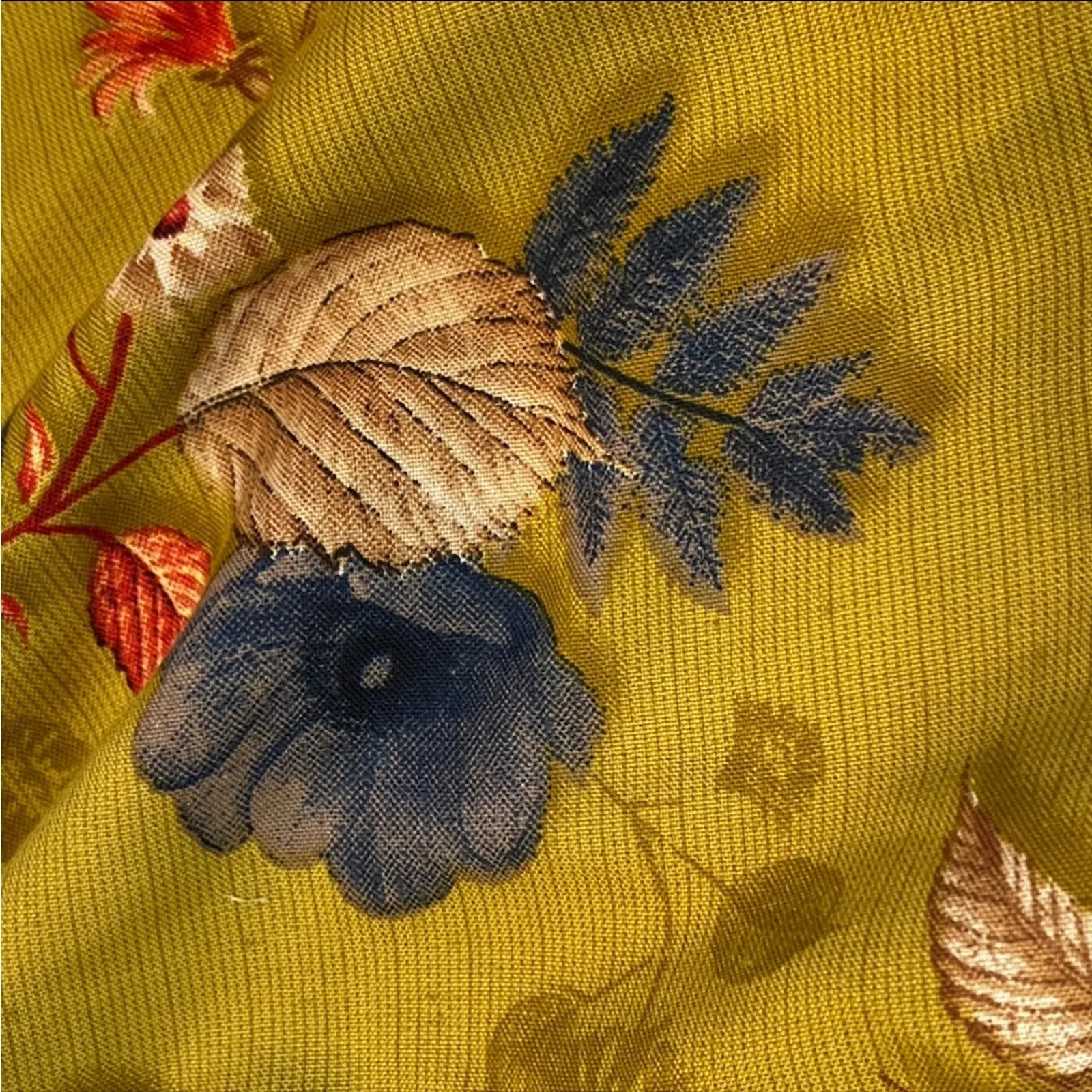 Vintage Handmade Dress Medium Fall Boho Cottage Dress Leaves Grandmacore leaf Tan - Image 3