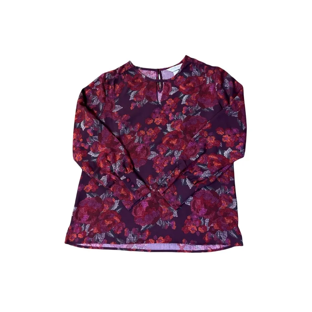 Christopher & Banks Women’s Blouse S Burgundy Floral Long Sleeve NEW - Image 3