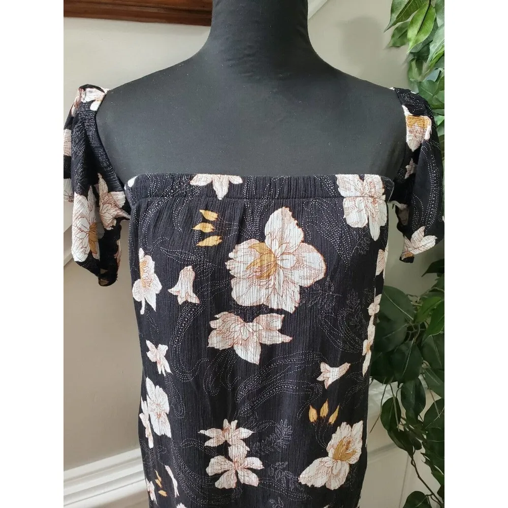 Final Touch Women's Black Floral Polyester Short Sleeve Square Neck Maxi Dress M - Image 7