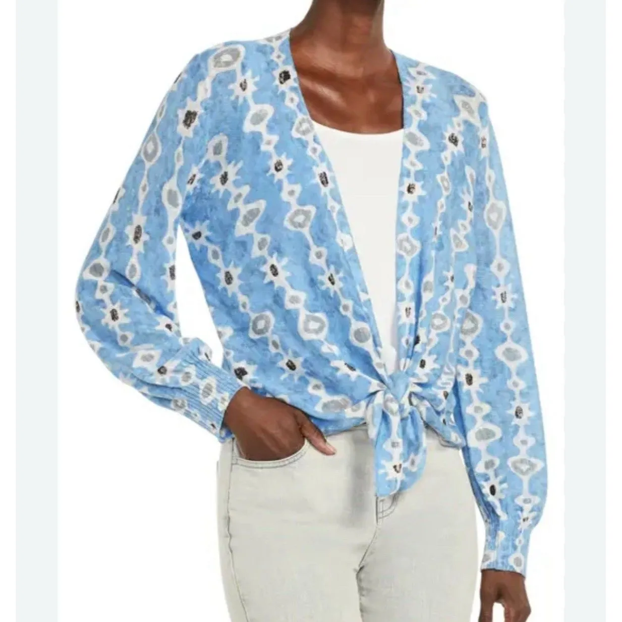 New NIC + ZOE Linen Blend Cardigan Blue Featherweight Long Sleeve Artsy Sz XS - Image 2