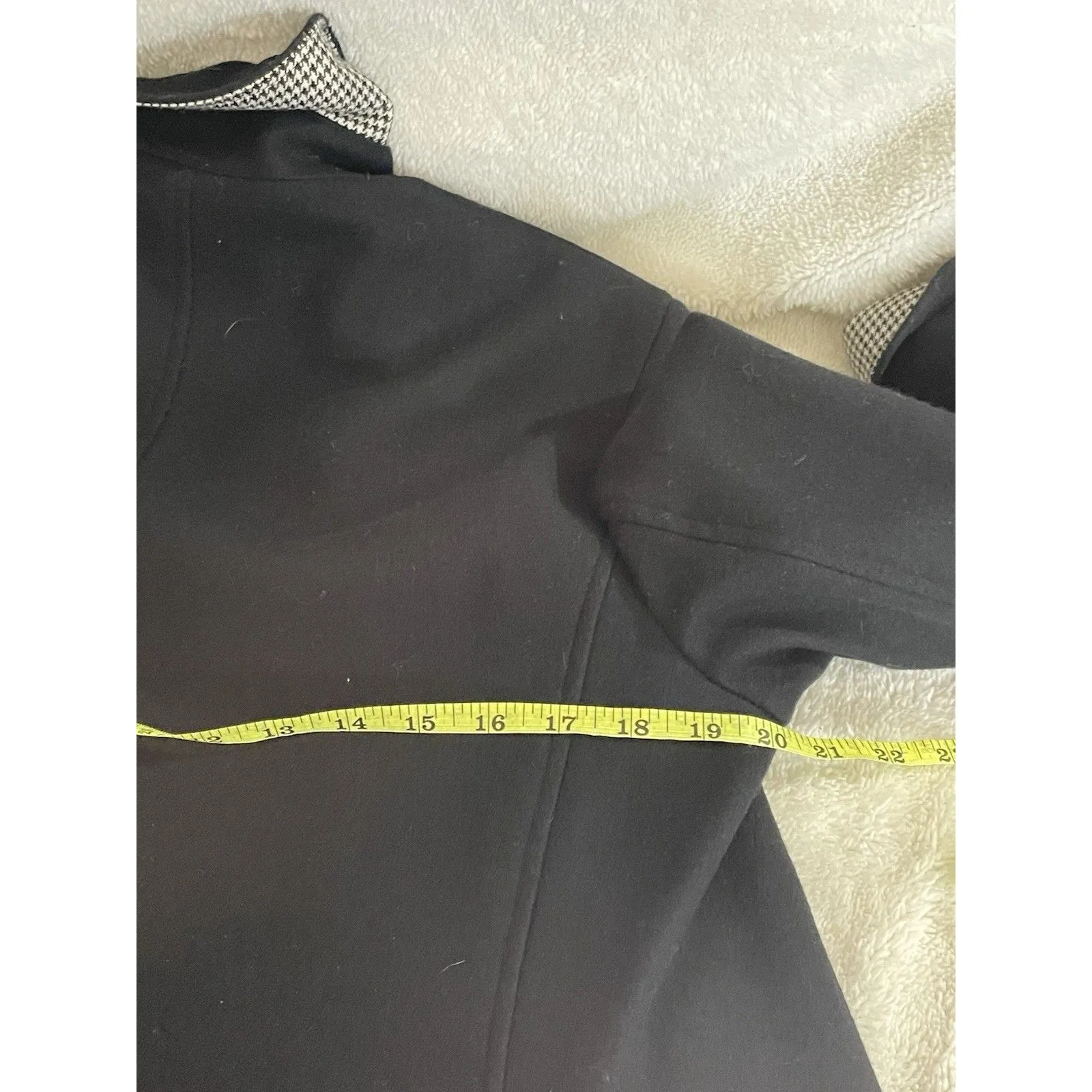 Dress Barn Wool Blend Open Trench Long Jacket Houndstooth Women’s 10 Black - Image 11