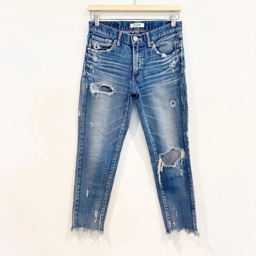 Moussy Denim Isko Mid Rise Distressed Raw Hem Blue Jeans Designer Fray‎ Size 26 - Image 3