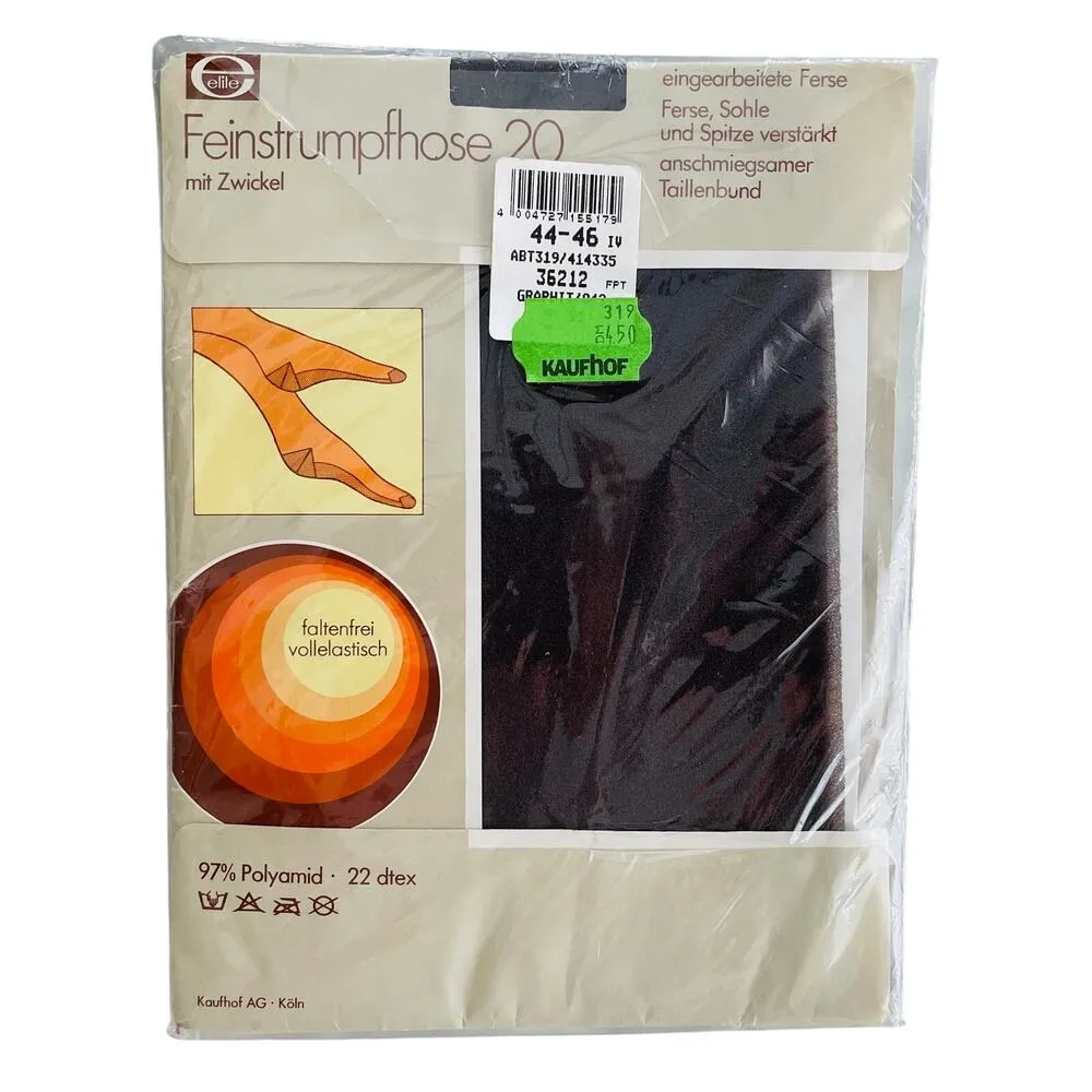 Vintage Pantyhose Germany NOS by Elite Graphite Size 44 - Image 2