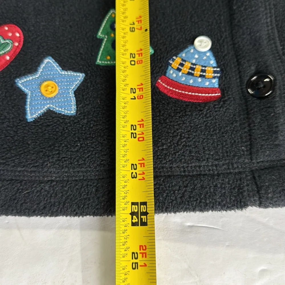 Croft & Barrow Black Fleece button front cardigan XL winter holiday felted patch - Image 12