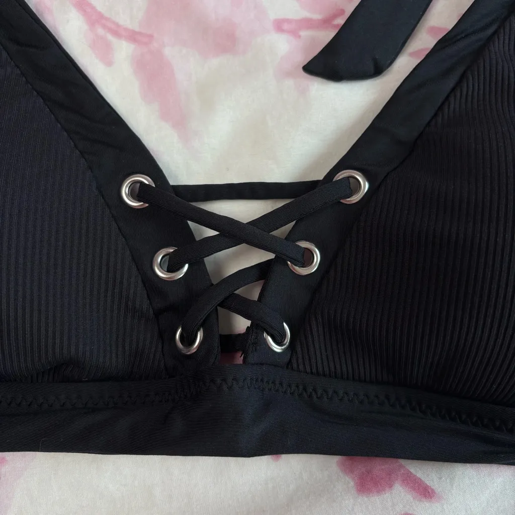 NWT BECCA black corset triangle ruched bikini - Image 5