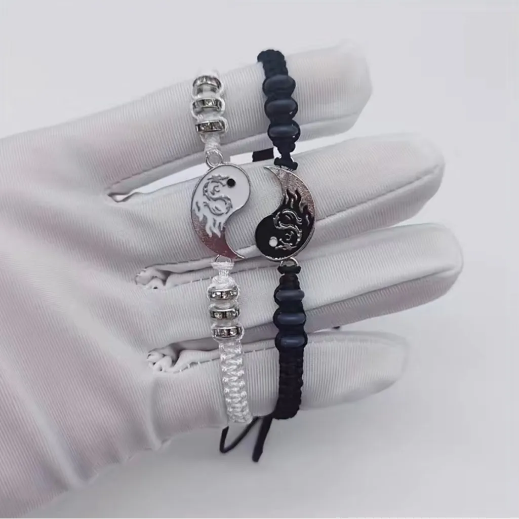 2pcs Dragon totem tai chi couple‎ bracelets for best friends or couples White - Image 4