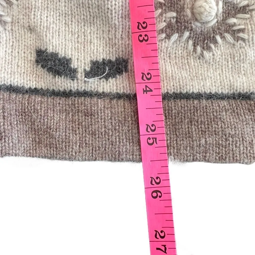 Vintage Bauhinia Angora Lambswool Cowichan Cardigan Sweater Taupe Cream Neutral Brown Size M - Image 7