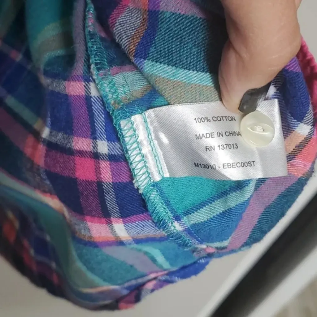Eddie Bauer Women's Cut Plaid Flannel | Eddie Bauer Blue And Pink Flannel Shirt - Image 8