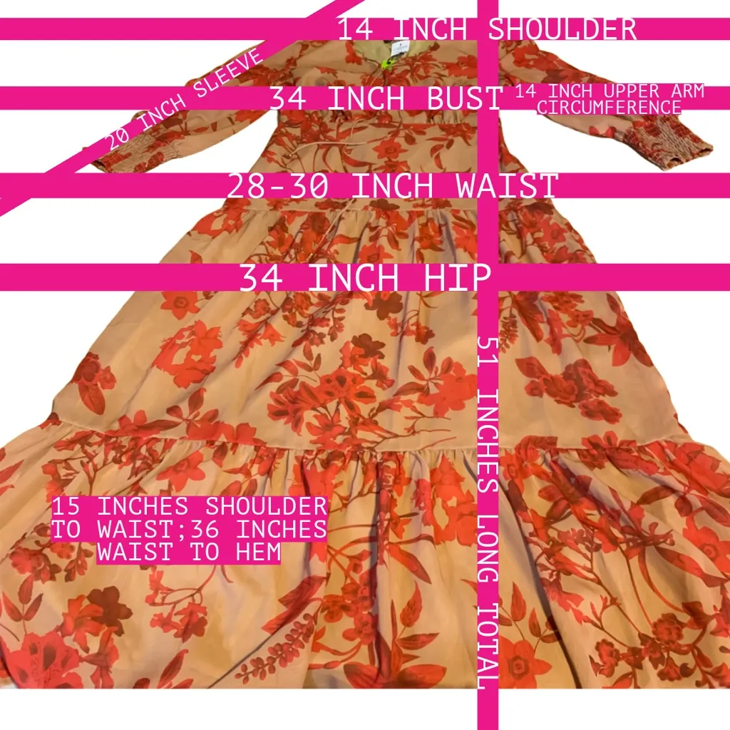 SAM EDELMAN RED & TAN FLORAL PRINT CHIFFON MAXI DRESS NWT (6) - Image 13