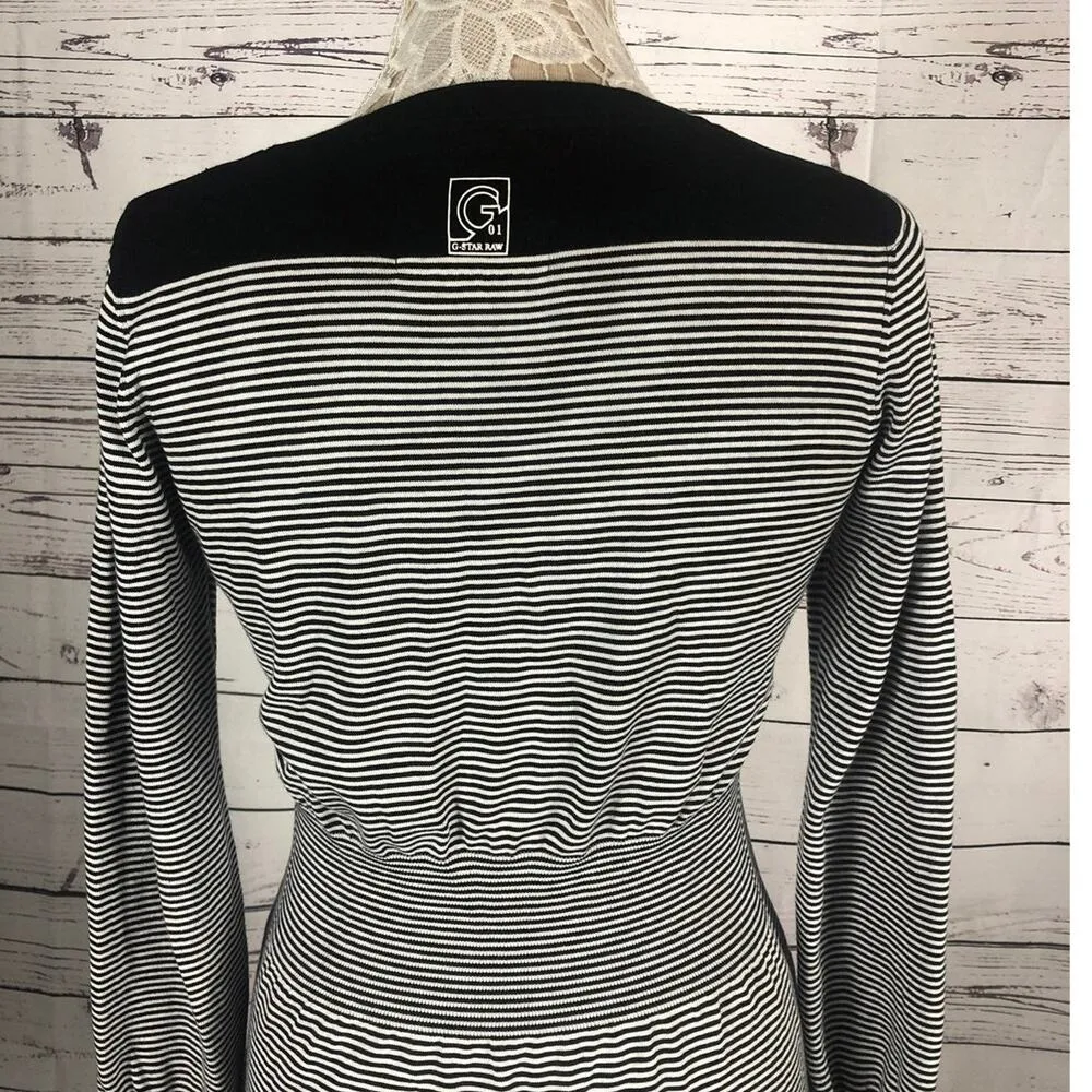 G - Star Raw V neck sweater striped black & white long fitted size large - Image 10