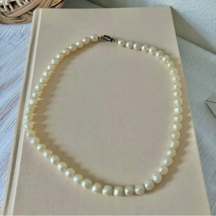 Baroque Ivory Pearl Necklace Vintage “Corinne” Unique Freshwater Iridescent White - Image 4