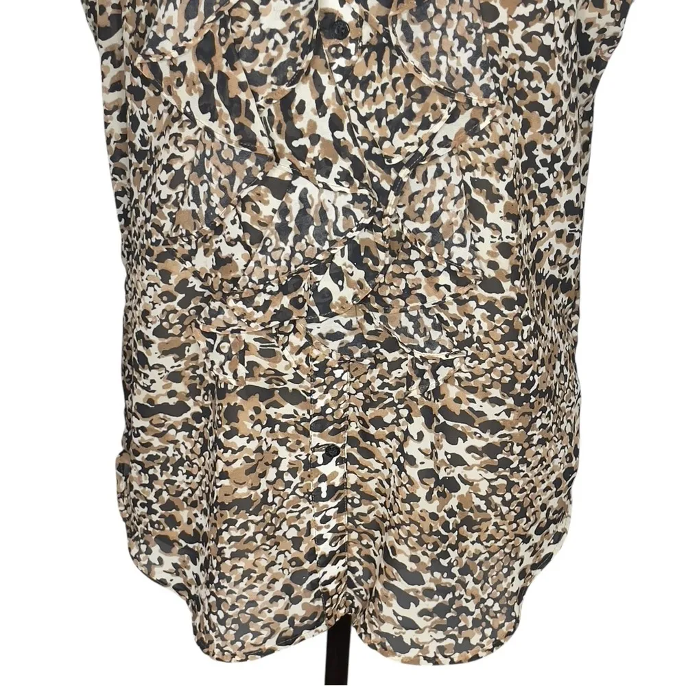 RALPH LAUREN Leopard Black Brown Animal Print Ruffle Sleeveless Shirt Top 12 - Image 6