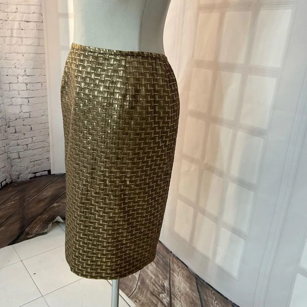 Lafayette 148 New York gold metallic pencil Skirt Size 6 - Image 3