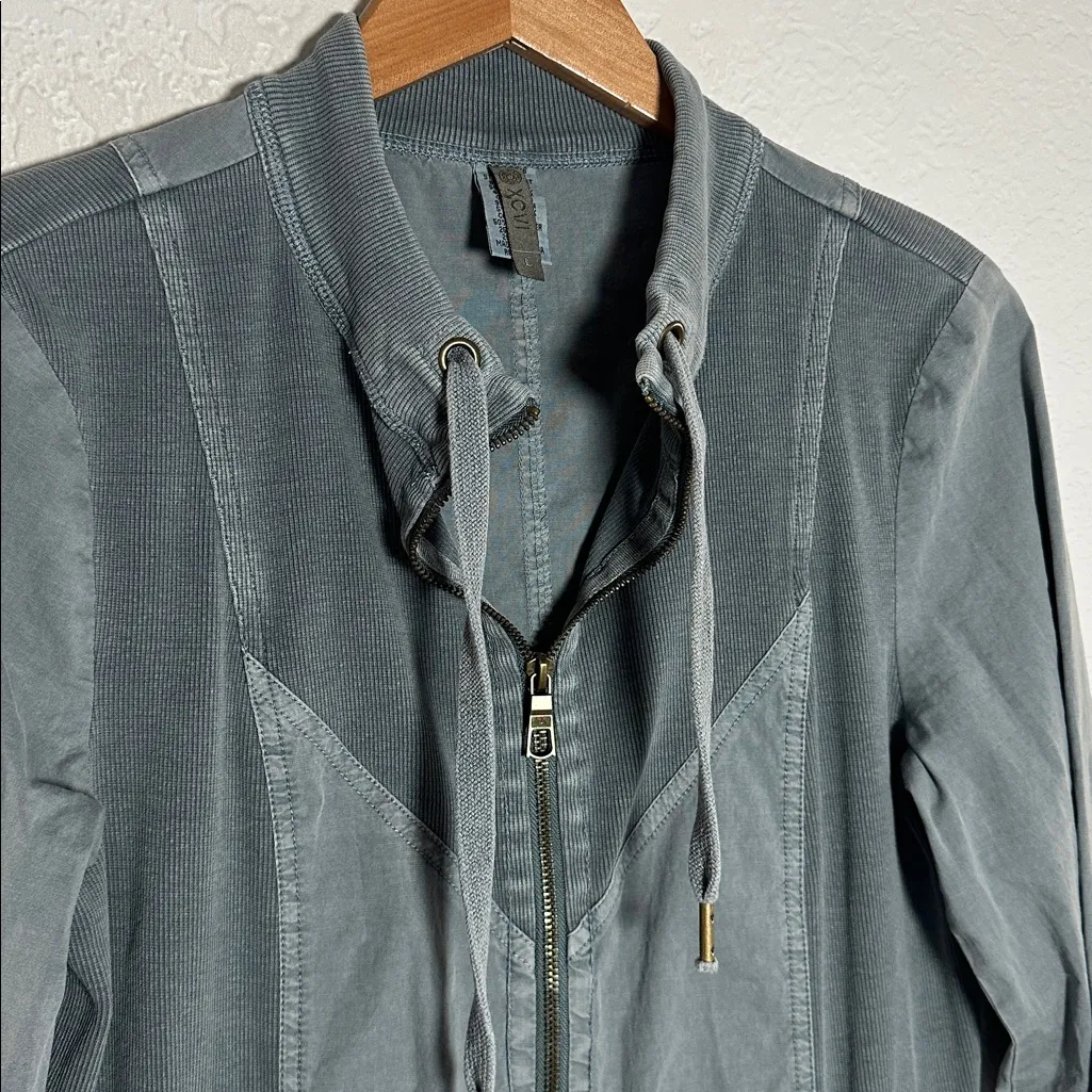 XCVI Grey Full Zip Jacket Moss Green Long Sleeve Cargo Pockets Sporty Preppy - Image 3