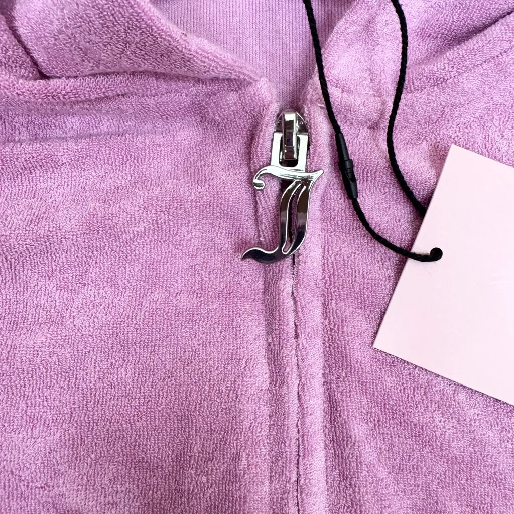Juicy Couture Terry Cloth Short Sleeve Hoodie Jacket in Dewberry Rhinestones M - Image 5