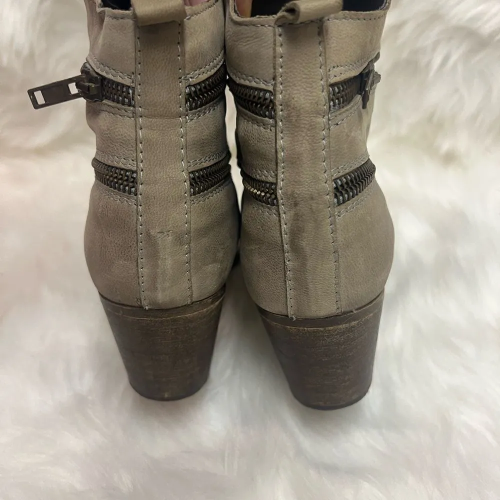 Sundance ankle boots brown leather faux zip moto 39 B91 Size 8.5 - Image 9