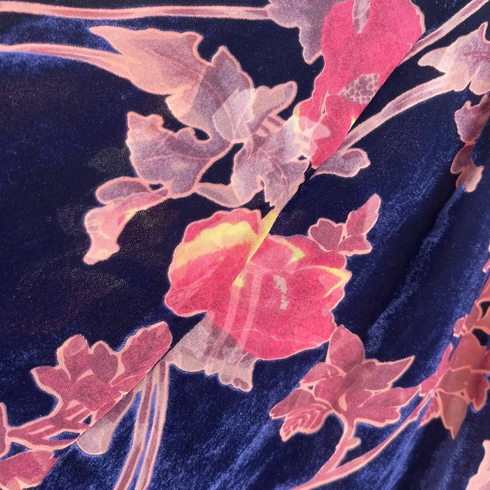Velvet Floral Skirt Dress Pink Blue Size 6 - Image 3