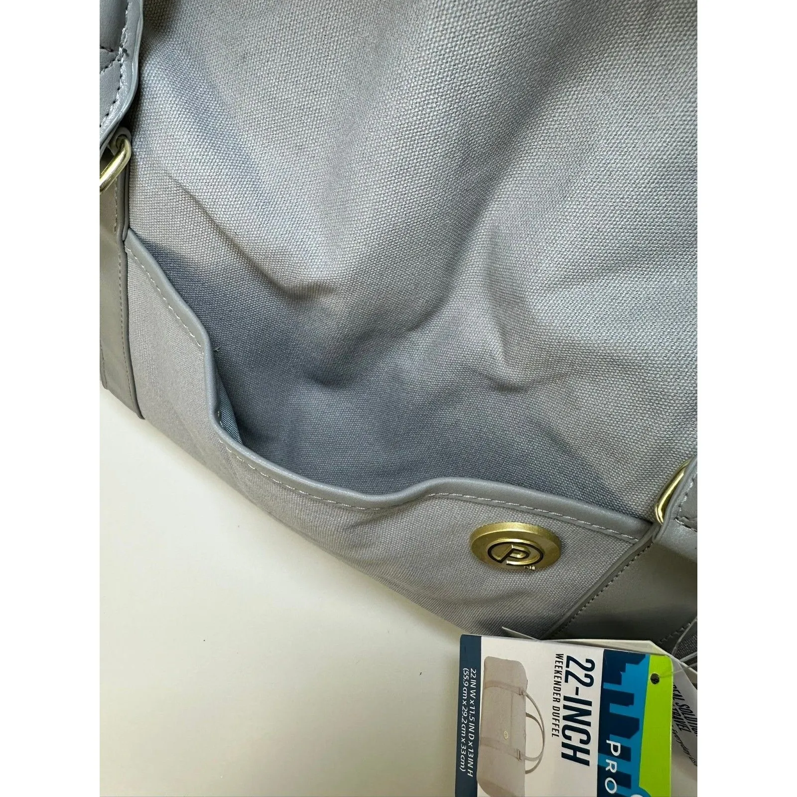 PROTEGE Weekender Duffel Bag 22‑Inch Silver Gray Spacious Travel Tote NEW w/Tags - Image 4