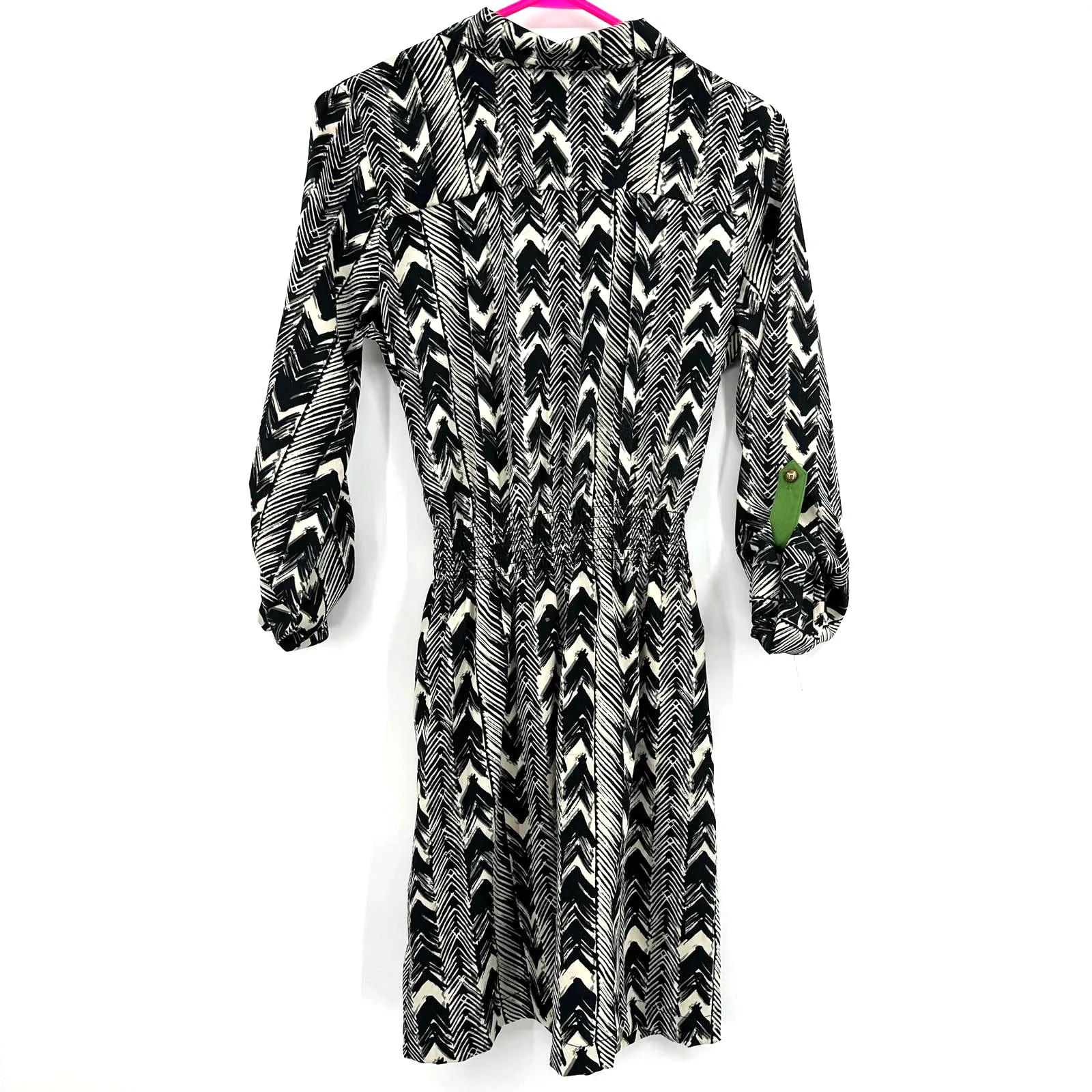 Olive‎ & Oak size Medium long sleeve shirt dress belted button front black white - Image 2