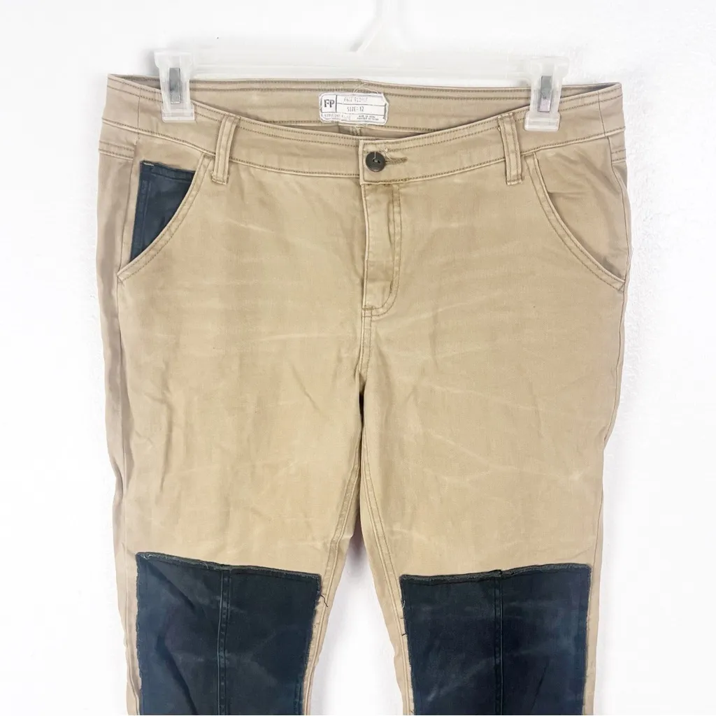 FREE PEOPLE Khaki Black Patchwork Five Pocket Cargo Style Jeans Size 12 - Image 9