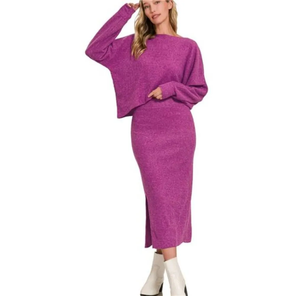 Zenana‎ Ribbed Asymmetric Hem and Sleeve Top & Skirt Set - Image 2