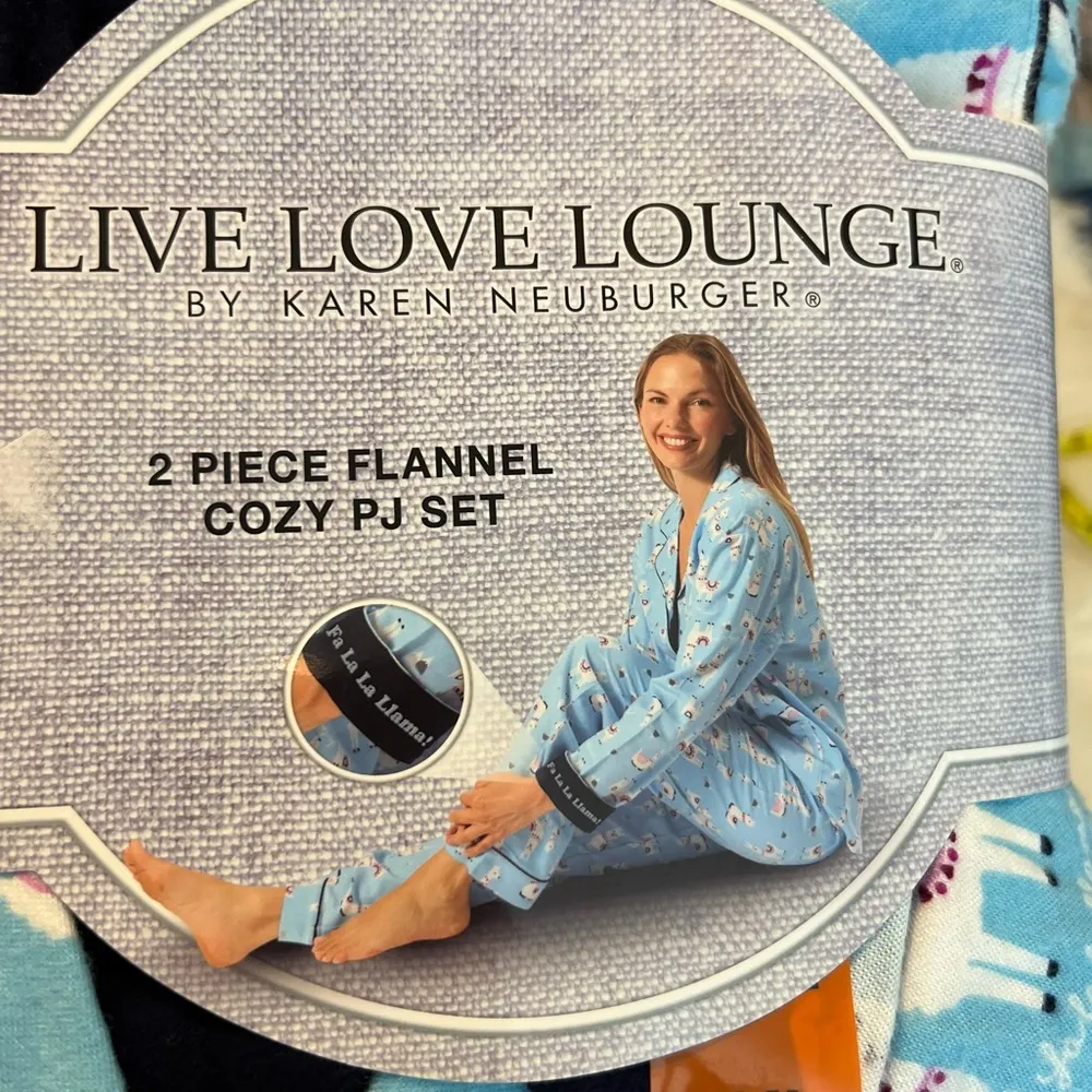 Karen Neuburger Live Love Lounge Llama Flannel Pajamas Turquoise XXL New… Blue - Image 2