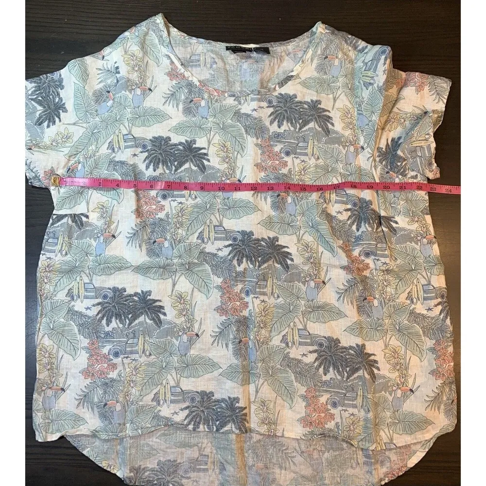 Linen Top Women's 1X Hawaiian Tropical Surf Palm Trees Cars Toucan Parrot - Image 2