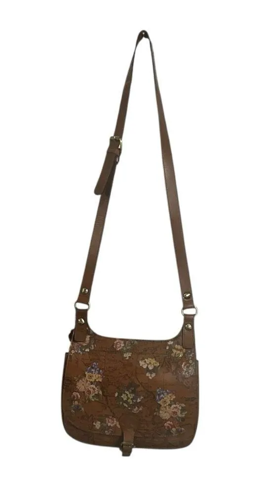 Patricia Nash English Garden Floral Map London Brown Leather Saddle Bag - Image 2