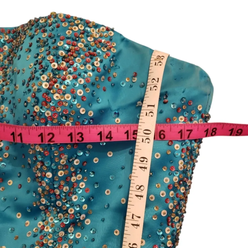 Vintage Y2K Elegant Blue Strapless Prom Dress Size 12 - Image 5