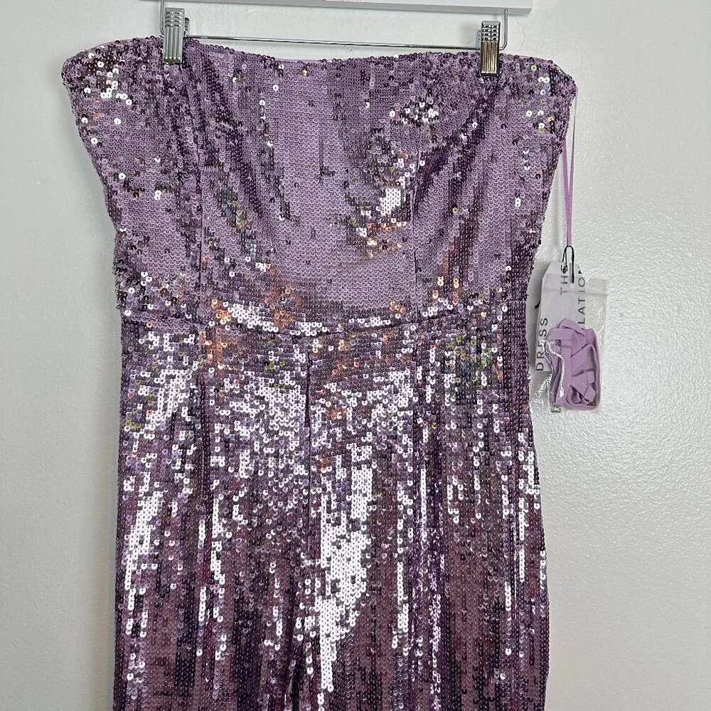 DRESS THE POPULATION Andy Sequin Strapless Jumpsuit in Lavender Multi Size Large - Image 5